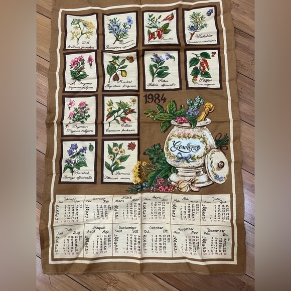 Vintage 1984 spring calendar, canvas, kitchen towel, nostalgia flag - Picture 2 of 4